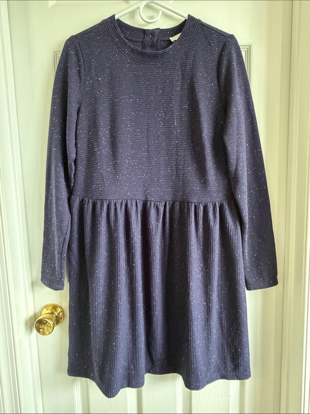 LOFT Navy Blue Long Sleeve Knit Dress with Silver Fleck